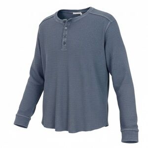 VINCE BLUE GRAY GARMENT DYED THERMAL LONG SLEEVE HENLEY SHIRT MENS XL